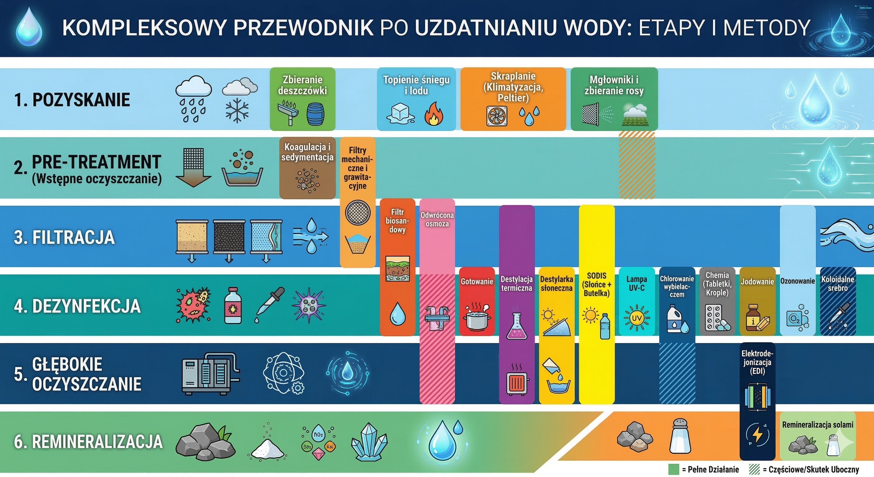 Schemat etapów uzdatniania wody