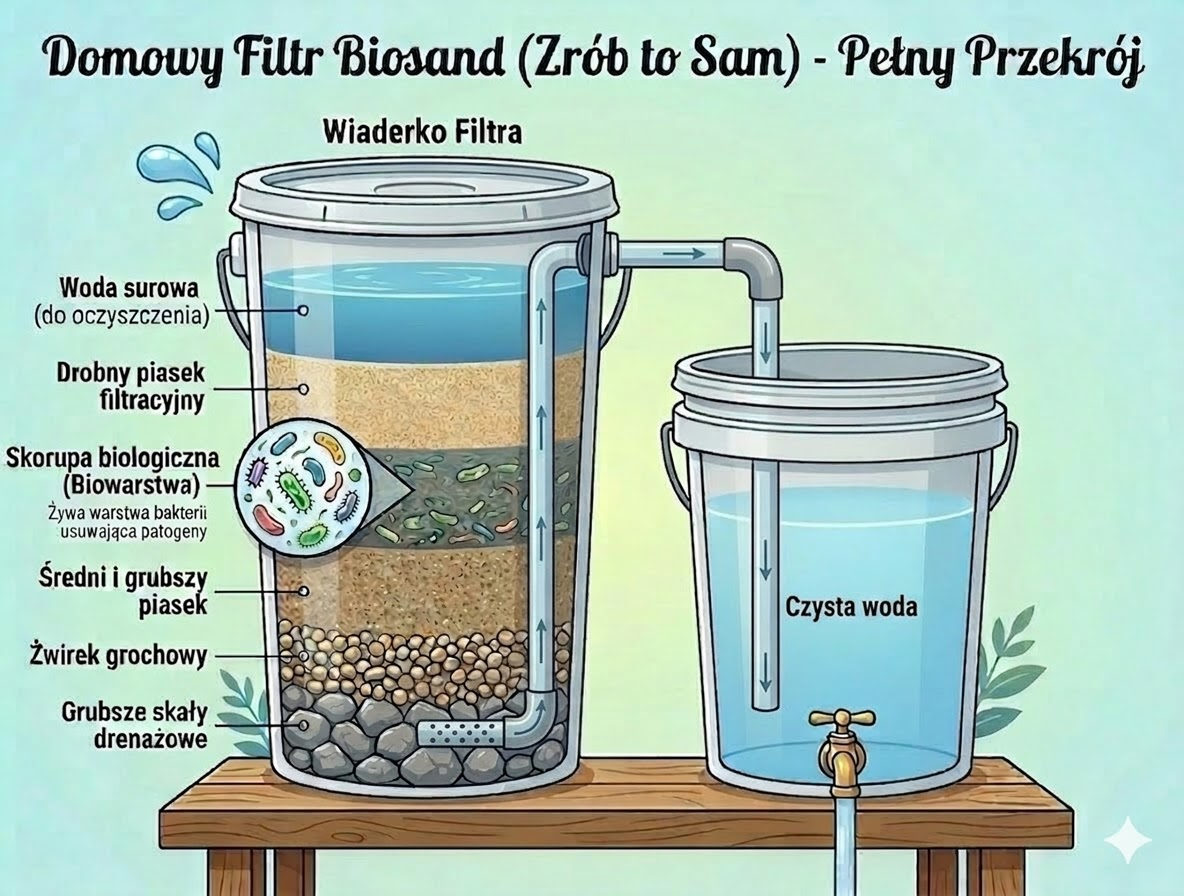 schemat etapów uzdatniania wody